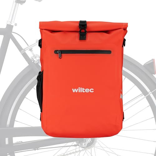 Wiltec Sacoche sac à dos étanche pour porte-bagages rouge – capacité de 25 L – en 500D PVC – avec compartiment pour ordinateur portable – pour vélos et vélos électriques – Sac de bicyclette – Cyclisme