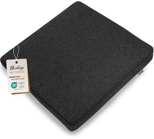 Herlag Outdoor Loungekissen Sunny | Premiumkissen für Gartenlounge | Bezug waschbar mit Reißverschluss | Langlebige Sitzauflage mit UV- & Fleckschutz | Sitzkissen 60x60cm Anthrazit