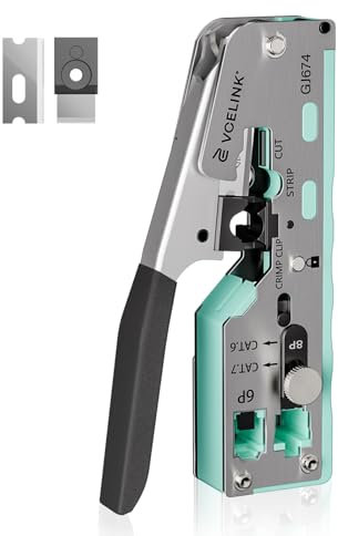 VCELINK Upgraded Stainless Pass Through RJ45 Crimp Tool with A manually Adjustable knob, All-in-One Network Crimper for CAT7/6A/6/5E/5 RJ45 Connector & RJ11/12 Plug, Support Stripping & Cutting