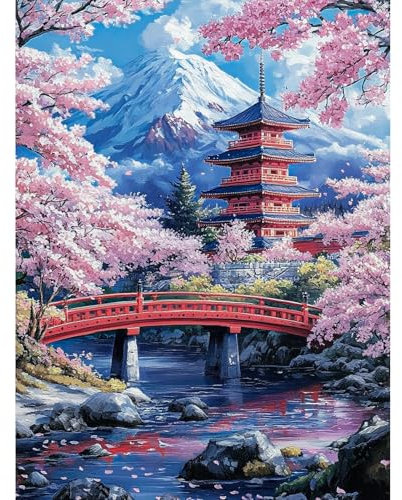 KEYIFA Cerisier Peinture par Numéros pour Adulte, Kits de Peinture au Numéro avec Peinture Acrylique, DIY Fleurs Creatif Toile Peinture à l'huile, Décoration de Maison 30x40cm