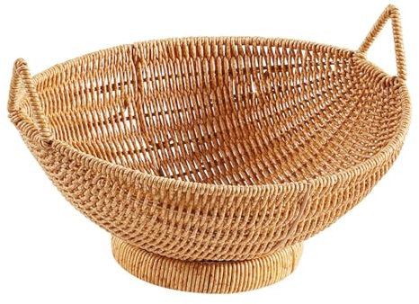 Frutero de ratán, cesta de mimbre natural, plato de frutas, soporte de exhibición de pan con base, cesta de almacenamiento de mimbre para encimera de cocina, cestas de servir