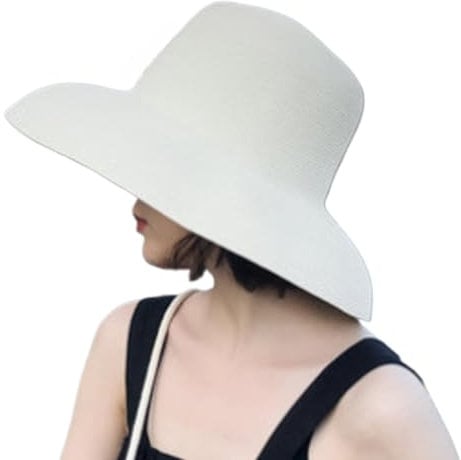 YEKEYI Sombreros de sol para mujer, sombrero de playa de ala ancha, sombrero de paja UPF para viajes, plegable, sombrero de verano UV, blanco, Talla única