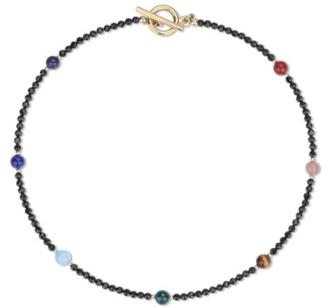 COAI Turmalin Perlenkette mit 6 mm Edelsteinperlen 7 Chakra Halskette für Damen
