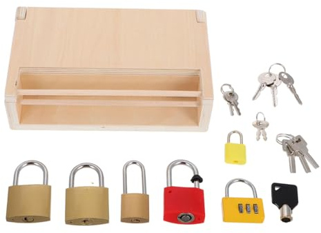 Boîte Montessori en Bois et Métal pour Garçon et Filles, Jeu Éducatif | Cadenas de Verrouillage, Serrures et Clés Montessori, Verrou Directionnel, Cadenas Clé, Petits à Bagages