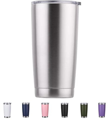 Travel Insulated Tumbler with Lid 20oz/550ml,Double Wall Stainless Steel Insulated Thermal Travel Mug Coffee Cup Flask for Hot Cold Drinks, Fits Car Cup Holder, BPA Free (Silver)