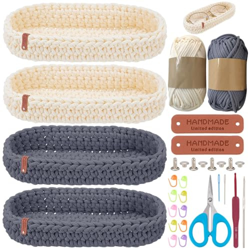 FREEBLOSS 4 Set Häkelset Für Anfänger Handgefertigte Brillenhalter Komplettes Starterset Mit Schritt Für Schritt Videoanleitungen Strick Und Häkelzubehör Für Bastelprojekte von Erwachsenen