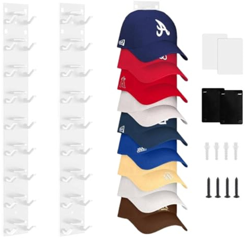 Bcuuozeeing 2 Stück Kappenhalter, Selbstklebende Cap Halterung für Wand, Wandhalterung für Caps & Hüte, für bis zu 10 Hüte, für Alle Arten von Mützen, Schals, Taschen, Handtüchern - Weiß
