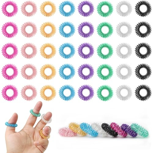40 Stk Akkupressurringe Finger Massageringe,Stachelige Sensorische Finger Ringe,Fingermassagering Akupunktur Anti Stress Ring,Akupressurring für Bessere Durchblutung Und Linderung Von Gelenkschmerzen