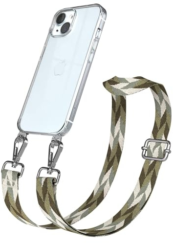 EAZY CASE Handykette - Verstellbares Taschenband kompatibel mit iPhone 15, Schulterriemen, Handykordel mit Silikon Hülle, Umhängetasche, Grün Mix Silber