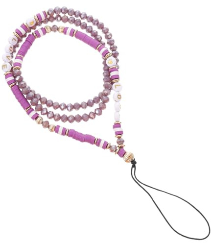 Lurrose Lanière Téléphone Portable Perles Cristal DIY Violet Cordon Résistant Accessoire Suspendu pour Femme Activités Extérieures Taille Unique