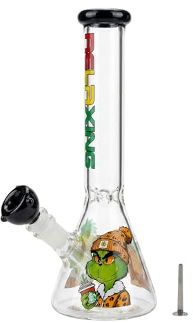 GlasBong 5mm Wandstärke 28cm 38mm Durchmesser am Mundstück 14.5er Schliff am Chillum- Glasbong im Erlenmeyerkolben Style | inklusive Sieb
