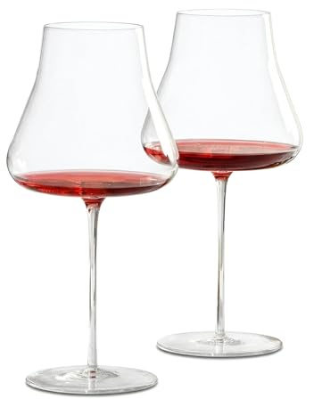 NireHoris Juego de 2 copas de vino de color burdeos de 750 ml, diseño de volcán, copas de vino tinto, copas de vino de gran calidad con mango largo, elegantes vasos de gastronomía para el hogar