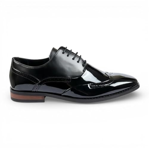 Infinity Leather Dolcetto Herrenschuhe, Schwarze Lackleder-Brogues mit Flügelkappe, Schnürung, klassischer Stil Klassische Brogues für Herren, Modell Wingtip, Oxford-Stil
