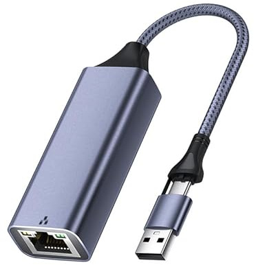 Adaptateur Gigabit Ethernet 2,5 Gbit/s USB A et C Double prise en alliage d'aluminium Design compact pour ordinateur portable et tablette Adaptateur C vers Ethernet