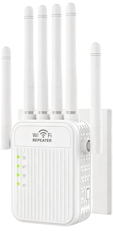Répéteur WiFi 1200 Mbps bi‑Bande 2,4G/5G, Amplificateur de Signal avec 6 Antennes Puissantes, Extendeur WiFi à Longue Portée avec 2 Ports LAN, Idéal pour Maison et Bureau