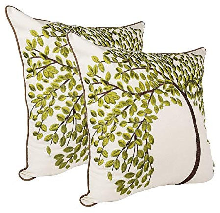 ZUODU Green Jacquard Cushion Cover 2PCS 45cmx45cm Embroidered Cotton Linen Decorative Green Pillow Cover Cushion Case Pillow Case - The Tree of Life(GREEN-2PC)