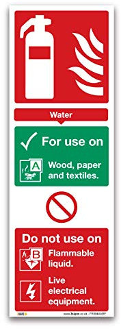 Water Fire Extinguisher Instruction Sign, 300x100mm 1mm Rigid Plastic - Fire Action Safety Signs
