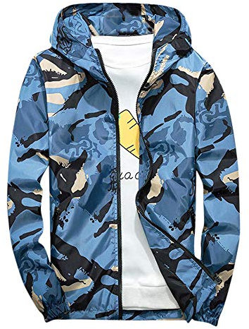 Xmiral M鋘tel Herren Mit Kapuze Softshell Camouflage wasserdichte Winddichte d黱ne Jacke (XXL,Blau)