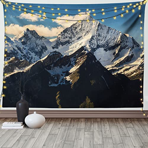 ABAKUHAUS Natur Wandteppich, Ansicht der Alpen-Berge aus Weiches Mikrofaser Stoff Waschbar ohne Verblassen Digitaldruck, 150 x 110 cm, Schwarz Weiß