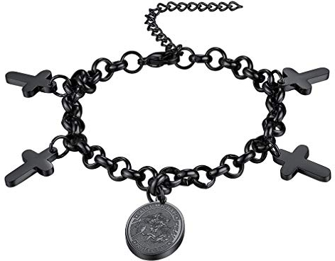 FaithHeart 17+4 cm Armband mit Anhänger Saint Michael und Kreuz mit Geschenkebox und Beutel Absolvent