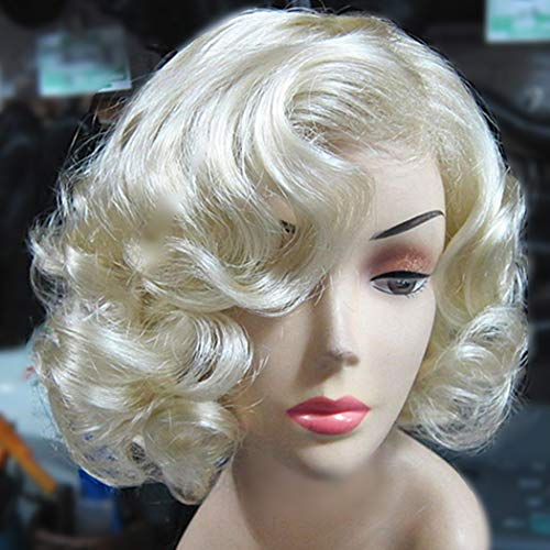 TANTAKO Vintage Kurze Lockige Hell Blonde Synthetische Perücke für Frauen Halloween Cosplay und Tägliches Kostüm mit Perücke Kappe (Hellblonde)