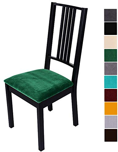 Homaxy Stuhlbezug Sitzfläche Samt Weich Sitzbezug Stuhl Stretch-sitzbezüge für Esszimmerstühle Abwaschbar Schonbezug Hussen für Stühle- 4er Set, Grün