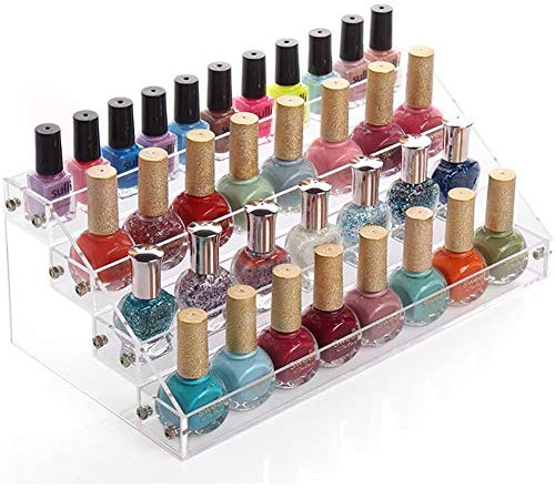 Wakects Présentoir de vernis à ongles, organisateur de vernis à ongles, 4 niveaux, transparent, pour maquillage, présentoir, support d'organisateur
