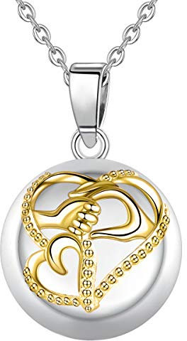 AEONSLOVE Collier Bola de Grossesse Or avec Chaine, Collier Bola Grossesse Pendentif Maman et Bébé pour Femmes Enceinte Bébé Cadeau Original Noel, 114cm Chaîne