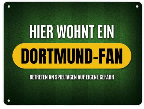 Metallschild XL mit Spruch: Hier wohnt ein Dortmund-Fan