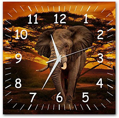 Bilder-Manufaktur BM Funk Quarz Wanduhr Funkwanduhr Funkwanduhren Funkuhr Funkuhren kein Ticken lautlos geräuschlos leise modern ohne Tickgeräusche groÃŸ XXL Wohnzimmer Küche Afrika Elefant 9312-1a WZ