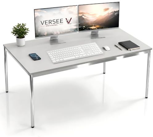 VERSEE Schreibtisch 150 x 70 cm Lichtgrau, stufenlos manuell höhenverstellbar 75,5–90 cm, bis 200 kg belastbar, SYSTEM8X, Made in Germany