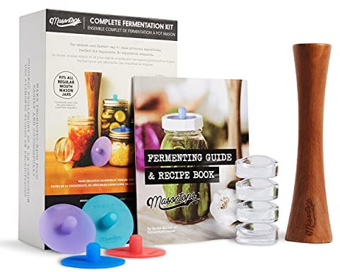 Masontops Kit complet de fermentation Mason Jar – Facile à petite ouverture/pot ordinaire pour fermentation de légumes – Accessoires de bricolage essentiels
