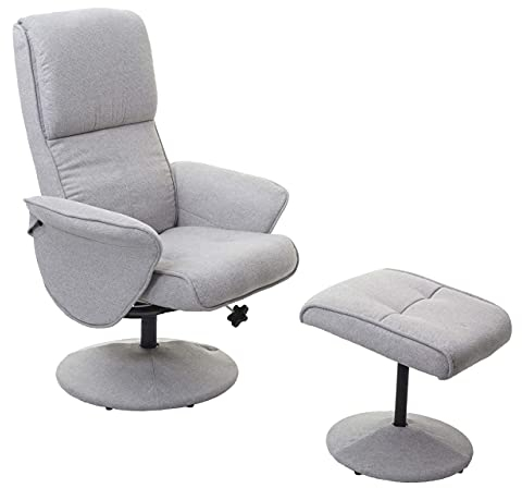 Relaxsessel Helsinki, Fernsehsessel Relaxliege TV-Sessel mit Hocker - Stoff/Textil, hellgrau