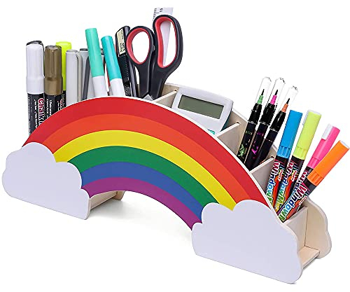 Zefeng Organisateur de Bureau Enfant, Porte-Stylo en Bois, Pot à Crayons Créatif, 6 Emplacements, pour Fournitures de Bureau et Pinceaux de Maquillage
