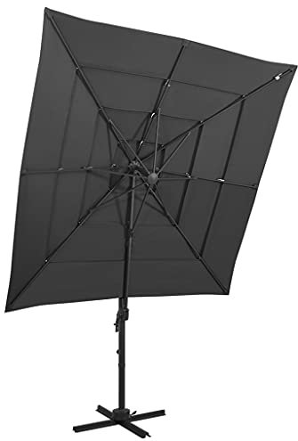 vidaXL Sonnenschirm mit Aluminium-Mast 4-lagig Ampelschirm Gartenschirm Marktschirm Strandschirm Kurbelschirm Terrassenschirm Anthrazit 250x250cm