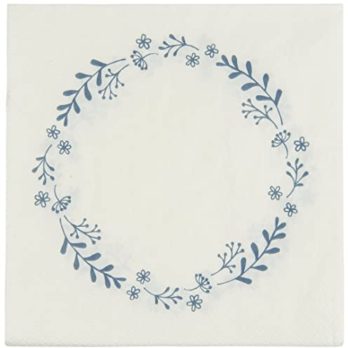 Servietten mit staubig blauen Blumenkranz 50 Stück von Ib Laursen, 40 x 40 cm