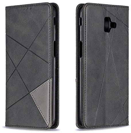 Posanter Kompatibel mit Samsung Galaxy J6 Plus 2018 Hülle, Leder Brieftasche Flip Handytasche Schutzhülle Klapphülle, 360 Grad TPU Stoßfest Hülle mit [Magnetisch, Kartenfach, Standfunktion] (Schwarz)