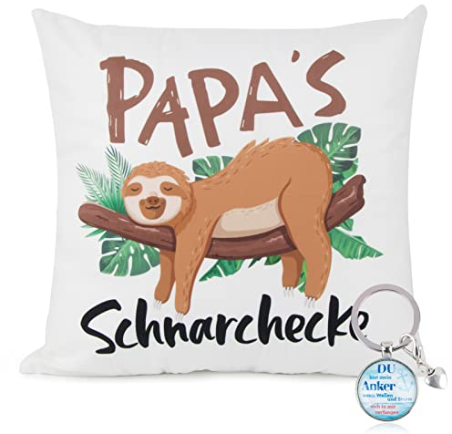 BETESSIN Papa Geschenke Lustig, Faultier Kissenbezug 45 x 45cm, Papa's Schnarchecke Kissenhülle mit Schlüsselanhänger - Originelles Geschenk für Papa zu Geburtstag, Vatertag, Weihnachten usw.