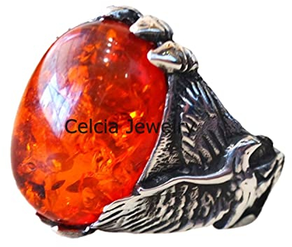 Natürlicher baltischer Bernstein, hochwertiger Imitationsstein, identisch mit echtem Adlermann-Ring, auffälliger Siegelring, antiker Tierschmuck, Vatertagsgeschenk (Baltischer Bernstein)