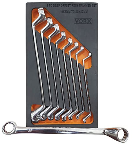 VORX Spanner Set 8pc, Double Sided Ring, CRV Steel Deep Offset Drop Forged 6x7 to 20x22mm Supplied in Heavy Storage EVA Foam Tray 1% of Sale Value Will be Donated to Hospital