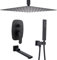 Delnet Concealed Shower Mixer Set Black 16 Inch Ceiling Mounted Rain Shower System Bathroom Rainfall Shower Faucet Set