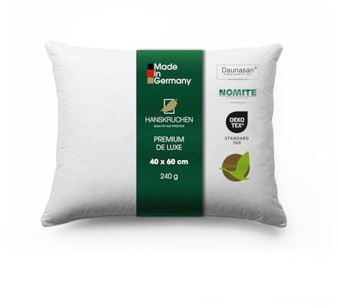 Hanskruchen Premium de Luxe Trösterchen Daunenkissen 40x60 cm - Made in Germany Daunen Kuschelkissen aus 100% Baumwolle - 90% Daunen 10% Federn Kopfkissen für Allergiker