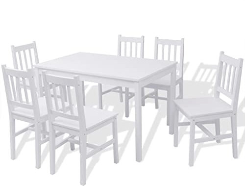 Hommdiy 6 Stühle mit Esstisch Holz Essgruppe EsstischsetSitzgruppe Stühle Pinienholz Weiß