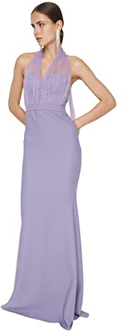 Trendyol Damen Women Mermaid Regular Fit Woven Evening Dress Maxi-Abendkleid, Normale Passform, gewebt, Lila, 36