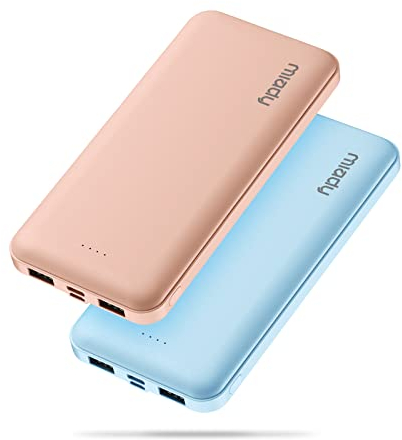 Miady 10000mAh Power Bank 2 Pack, Portable Charger 2.4A Dual USB with Type C Output Battery Pack Compatible with iPhone, Samsung, iPad etc(Creamy Blue & Champagne pink)