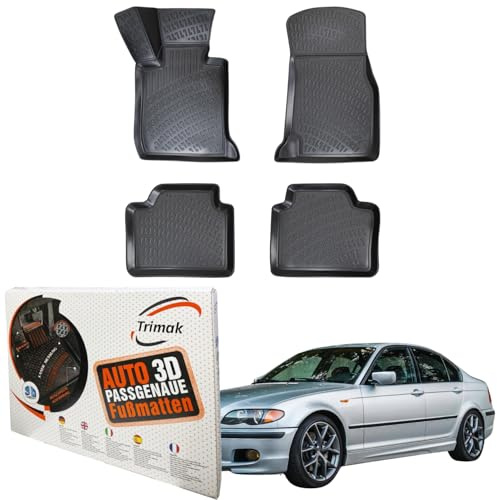 Trimak 3D Fussmatten für BMW 3er E46 1998-2004 | Gummimatten aus TPE Gummi, Passgenau, Wasserdicht, Hoher Rand, Rutschfest, Leicht zu Reinigen