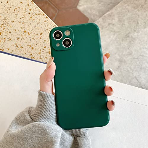 UEEBAI Silicone Case for iPhone 14 6.1 inch, Slim Liquid Silicone Case Shockproof Full Body Protection Phone Case with Anti-Scratch Microfiber Ultra Slim Soft Bumper Cover - Dark Green