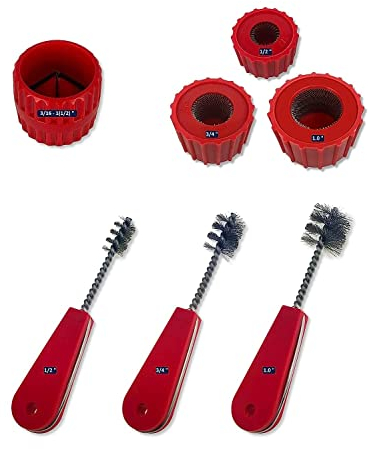 Kwalitistar Copper Pipe Cleaner, [7-Pc: 3 Pipe Cleaners, 3 Fitting Cleaners, (-, -, & 1.0-in), & 1 Reamer (for Pipes of (3/16) – 1(1/2) inch)], to Clean Copper Pipes & Fittings for Soldering,