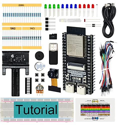 FREENOVE Basic Starter Kit for ESP32-S3-WROOM CAM (Included), Dual-core 32-bit 240 MHz Microcontroller, Onboard Camera Wireless, Python C Code, 418-Page Detailed Tutorial, 144 Items, 55 Projects