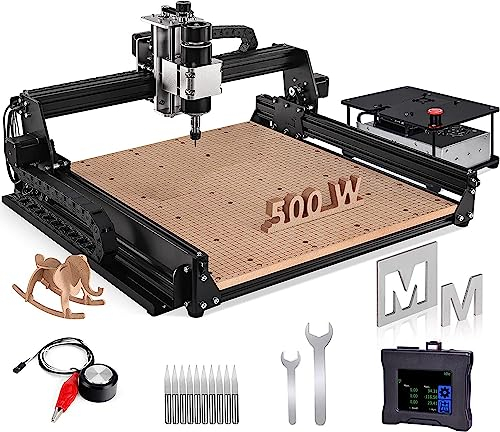 Titoe Machine à défoncer CNC 4540 - Machine à graver le bois - 500 W - Broche 3 axes - Machine de découpe pour le travail du bois et du métal - 430 x 390 x 90 mm